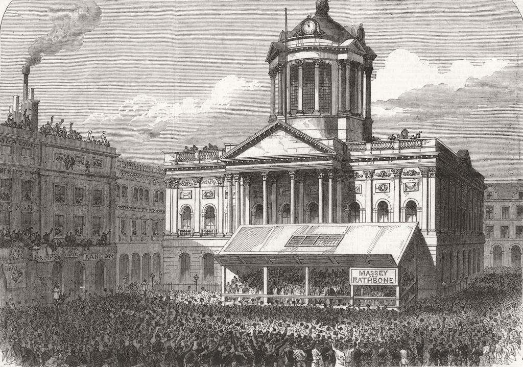 LONDON. nomination for borough of Liverpool 1868 old antique print picture